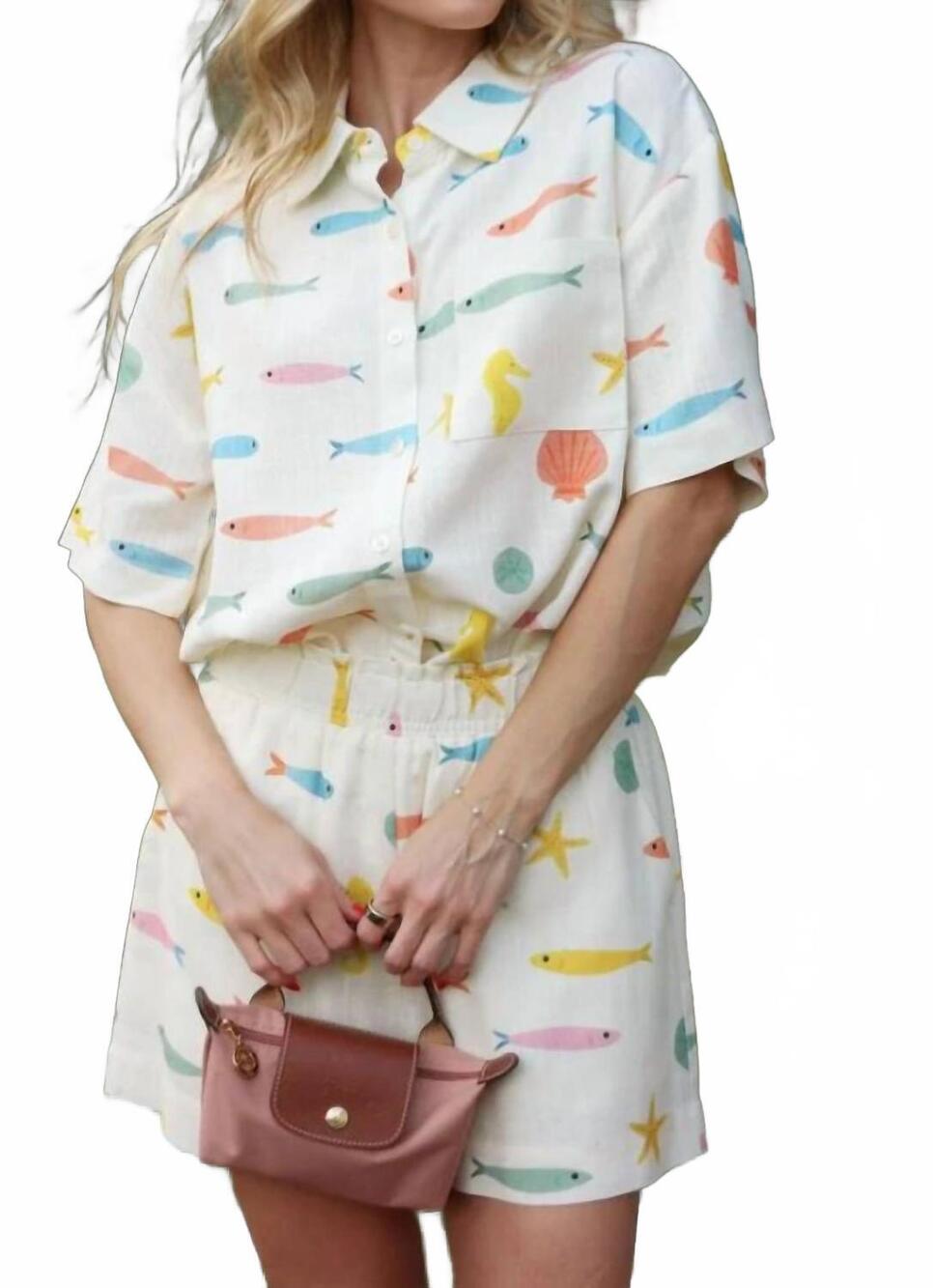 NEW KARLIE fish in the sea top in white